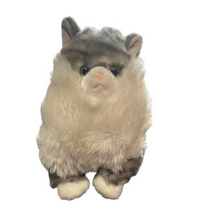 Fluffy Gray and White Stuffed Cat Toy